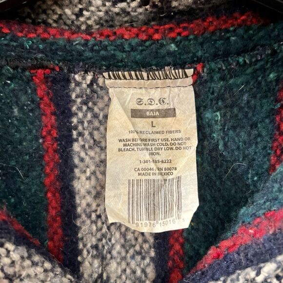 Vtg Baja Jacket L SDC Green Red Stripe Pullover Drug Rug Hoodie Skate Surfer Y2K - Picture 3 of 8
